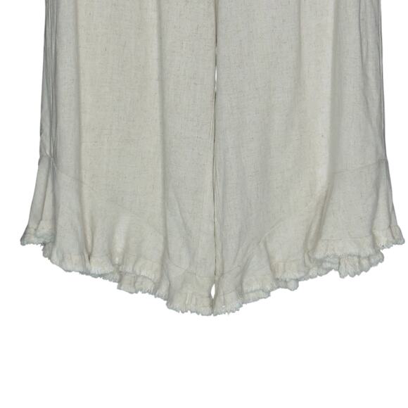 Umgee L Ruffle Hem Cropped Pants Linen Cotton Blend Pull On Wide Leg - Picture 5 of 10